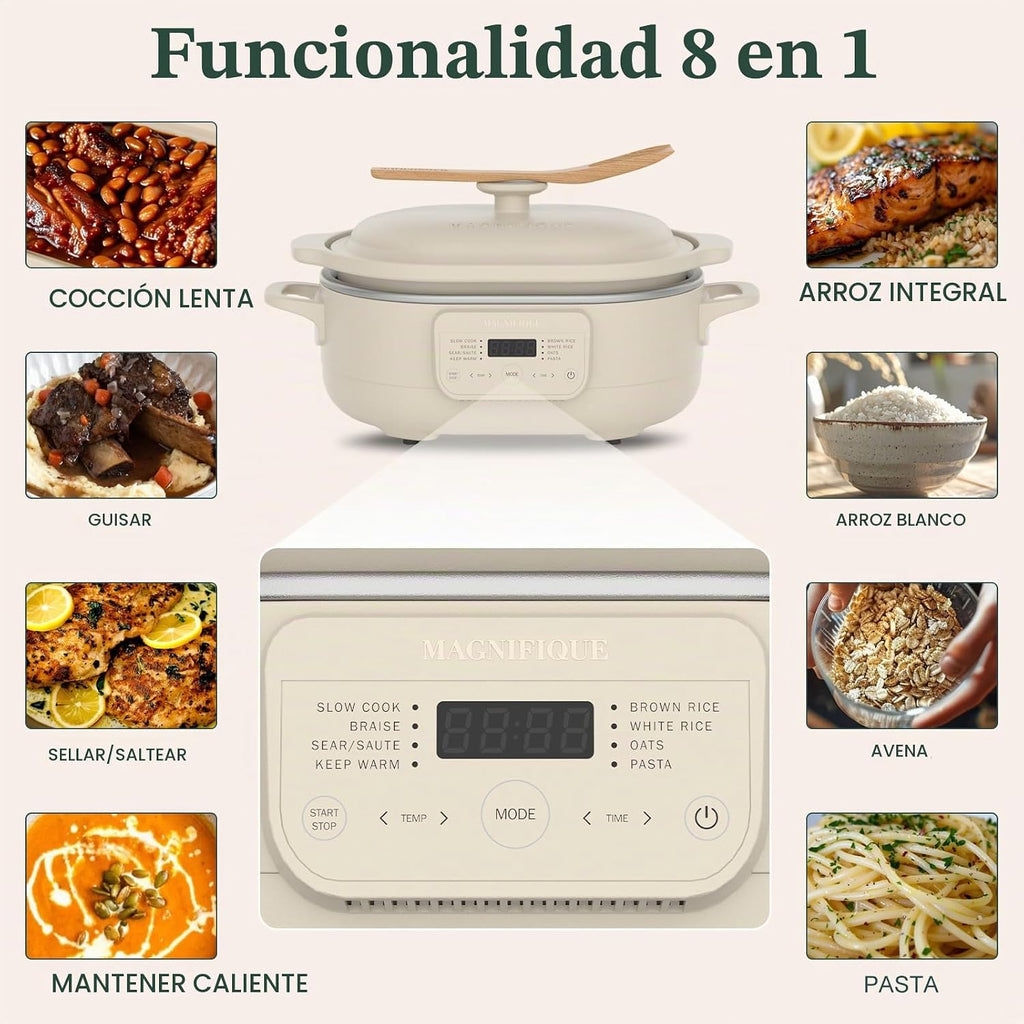 Claypot olla de cocción lenta de 4 cuartos de galón, olla multicocción 8 en 1 con programación flexible, bandeja extraíble, antiadherente, apta para horno hasta 450 °F, avena
