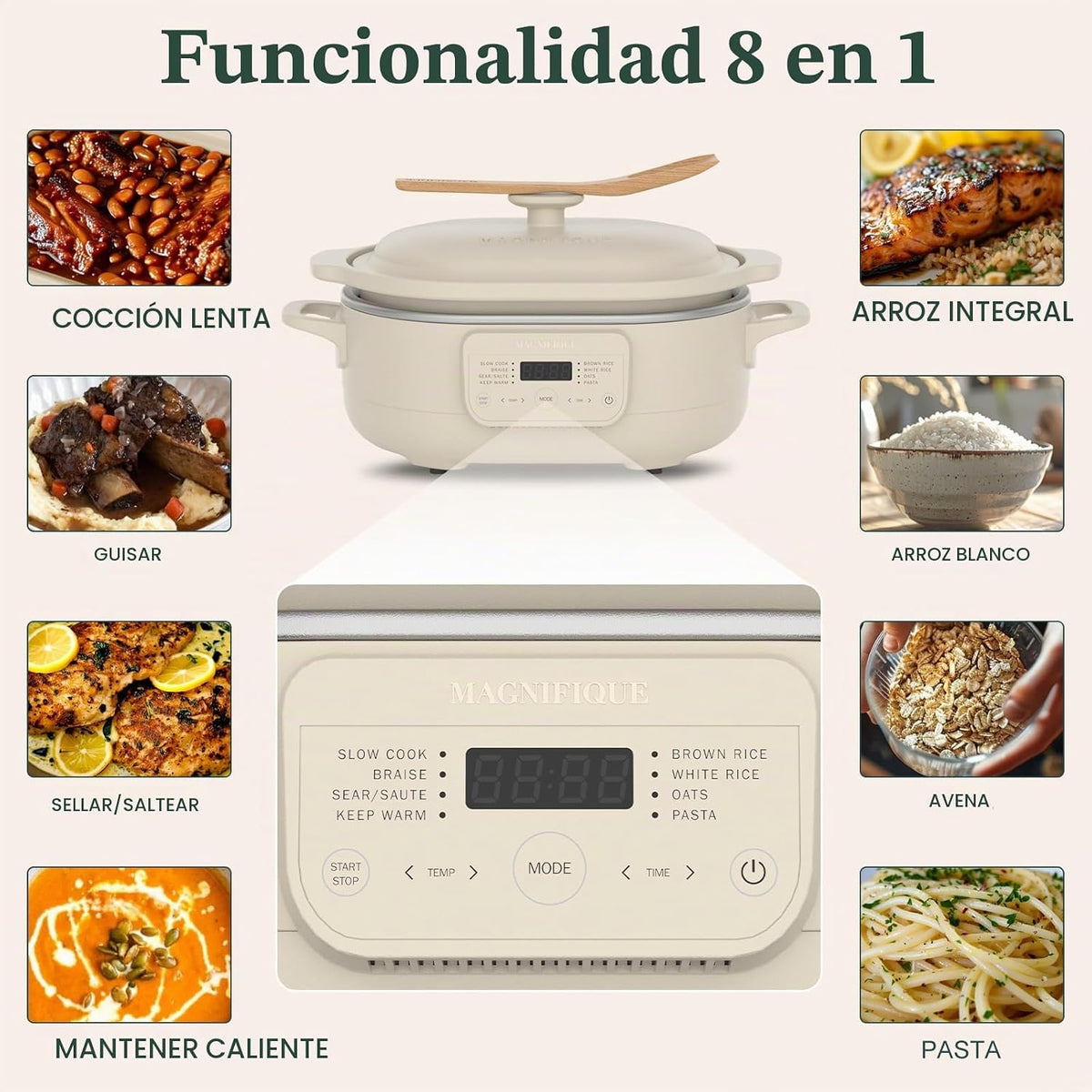 Claypot olla de cocción lenta de 4 cuartos de galón, olla multicocción 8 en 1 con programación flexible, bandeja extraíble, antiadherente, apta para horno hasta 450 °F, avena