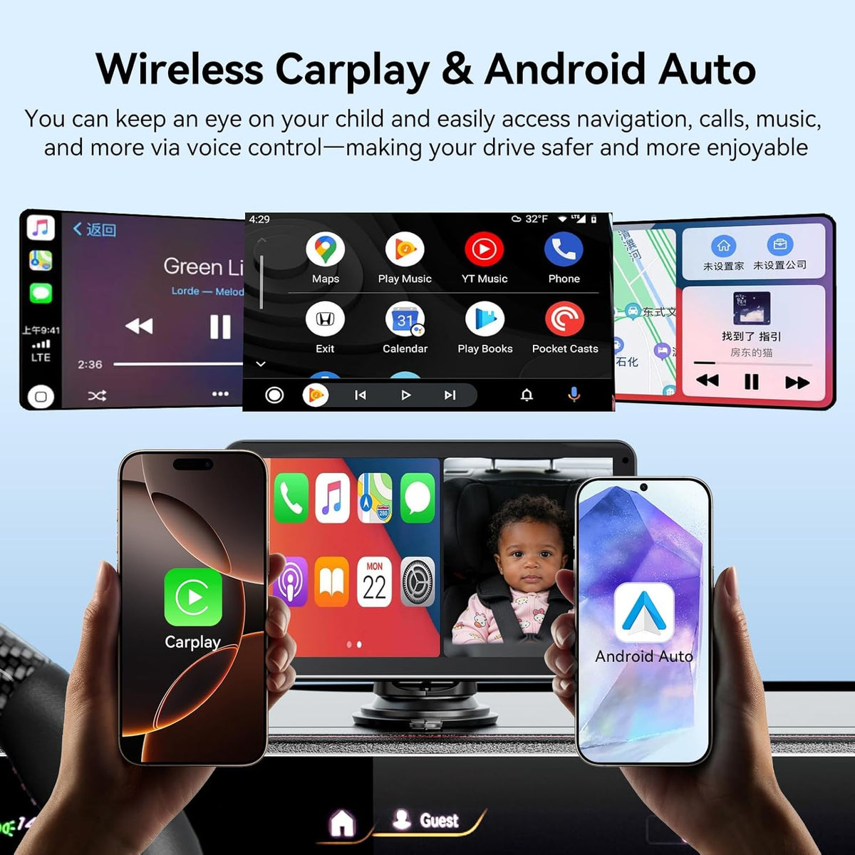 Mtawosh Ultimate Baby Car Monitor Bundle: sistema de pantalla divid...