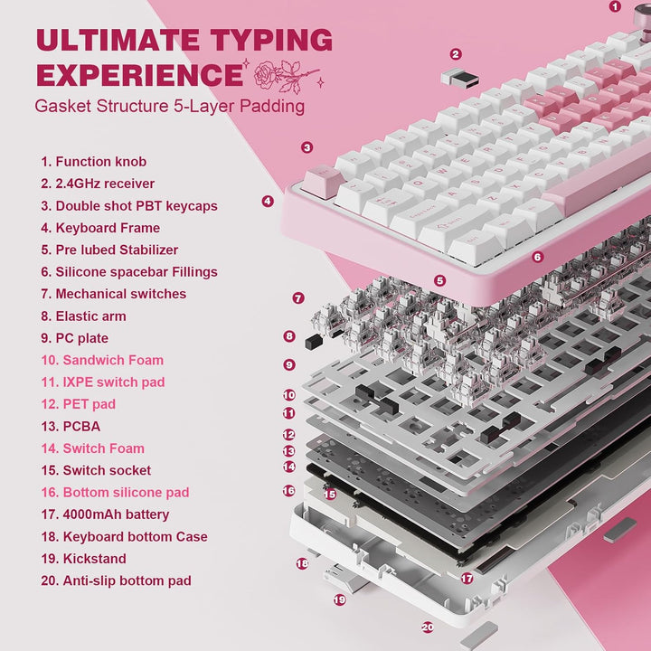 YUNZII B75 PRO Teclado mecánico inalámbrico, diseño 75% con perilla...