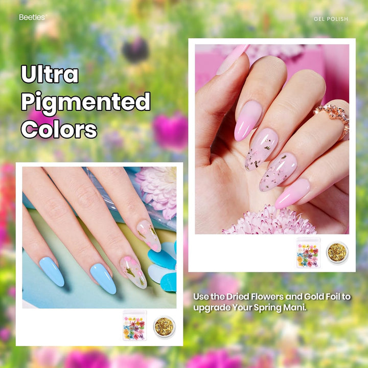 Beetles - Juego de 20 esmaltes de uñas de gel pastel con capa base...