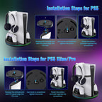 NEWDERY para PS5/Slim/Pro Console Stand, con Dual carga Station para PS5 Controllers, Adjustable RGB Light, para PS5 Controller Charger Stand - negro