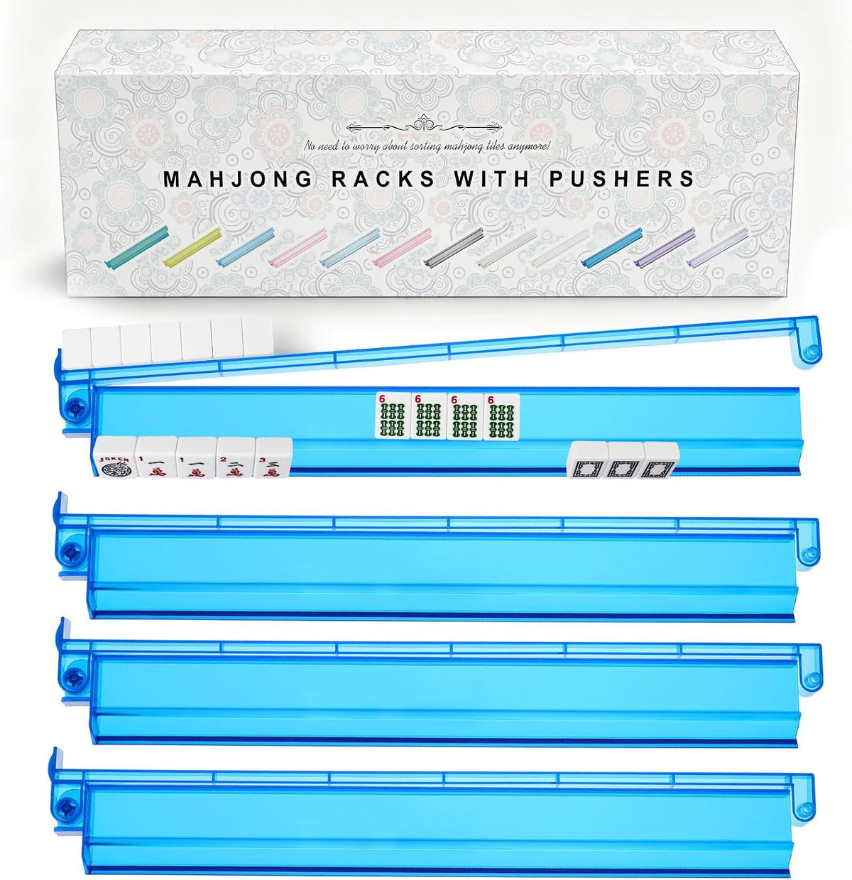 Soportes Premium Transparentes para Mahjong con Empujadores, Paquete de 4 Soportes Antideslizantes de Acrílico