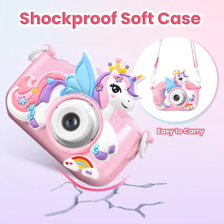 Unicornio - Cámara de juguete para niñas de 3 a 8 años, HD 1080P, c...