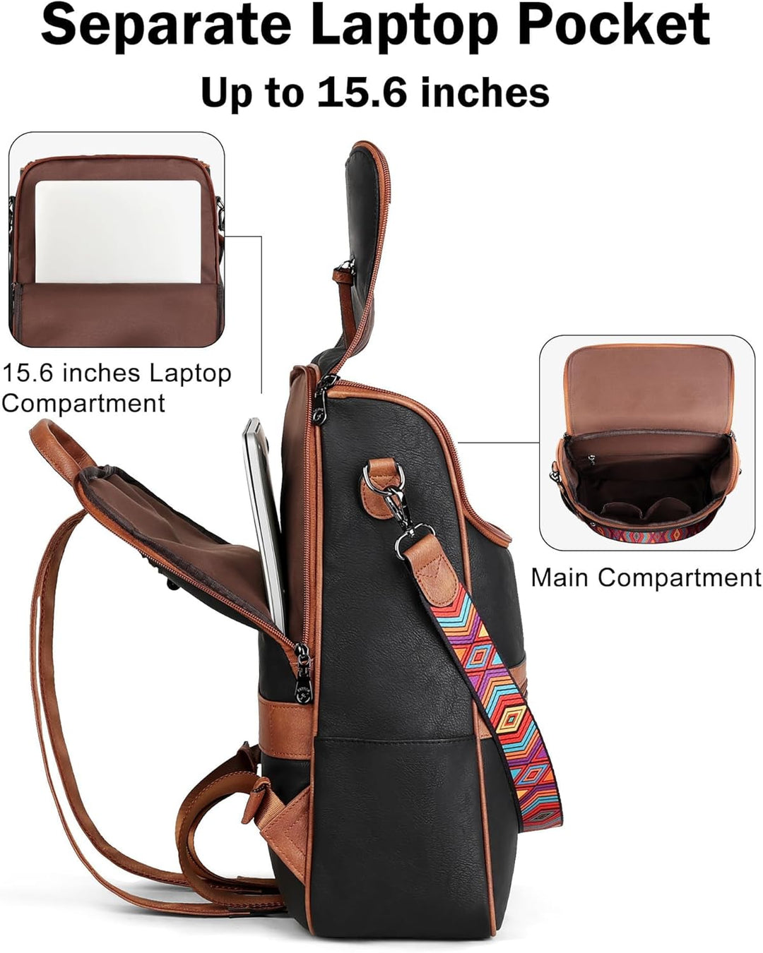FADEON Mochila para laptop para mujer de cuero, mochila de viaje co...
