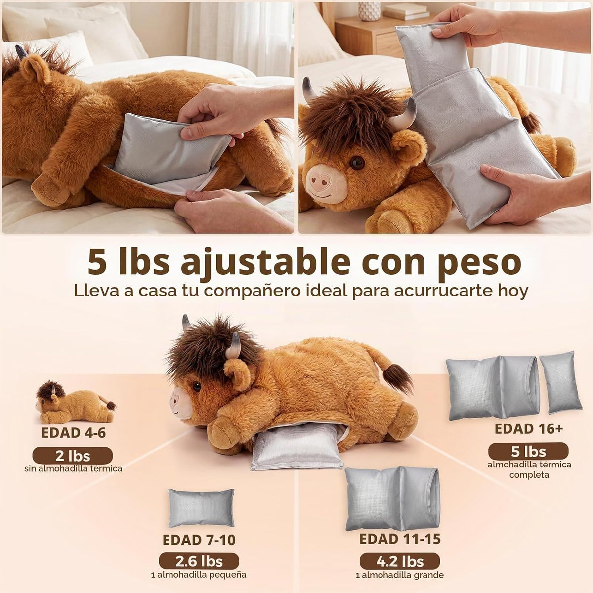 Mewaii Animales de peluche con peso, vacas peludas de las tierras altas