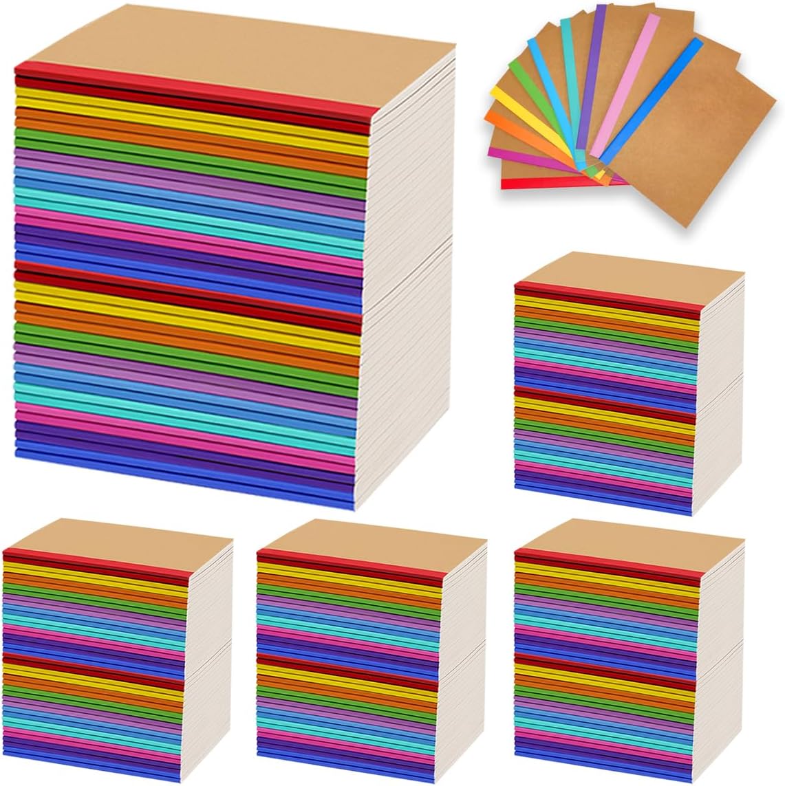 Paquete de 100 cuadernos A5 a granel, 8.3 x 5.5 pulgadas, cuadrados, de composición de papel de estraza rayada, 10 colores de tapa suave, diarios de viaje para estudiantes, aula, oficina (colorido, 60