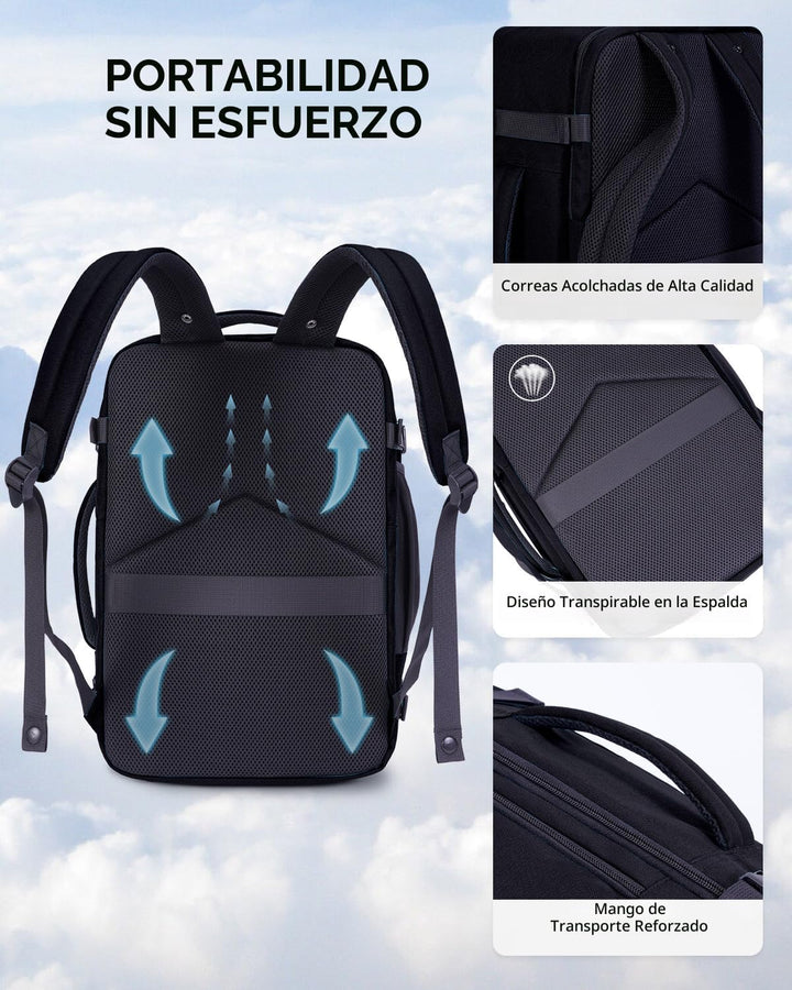 ECOHUB Mochila de Viaje Mochila de Equipaje de Mano, Negro-3, Mochi...