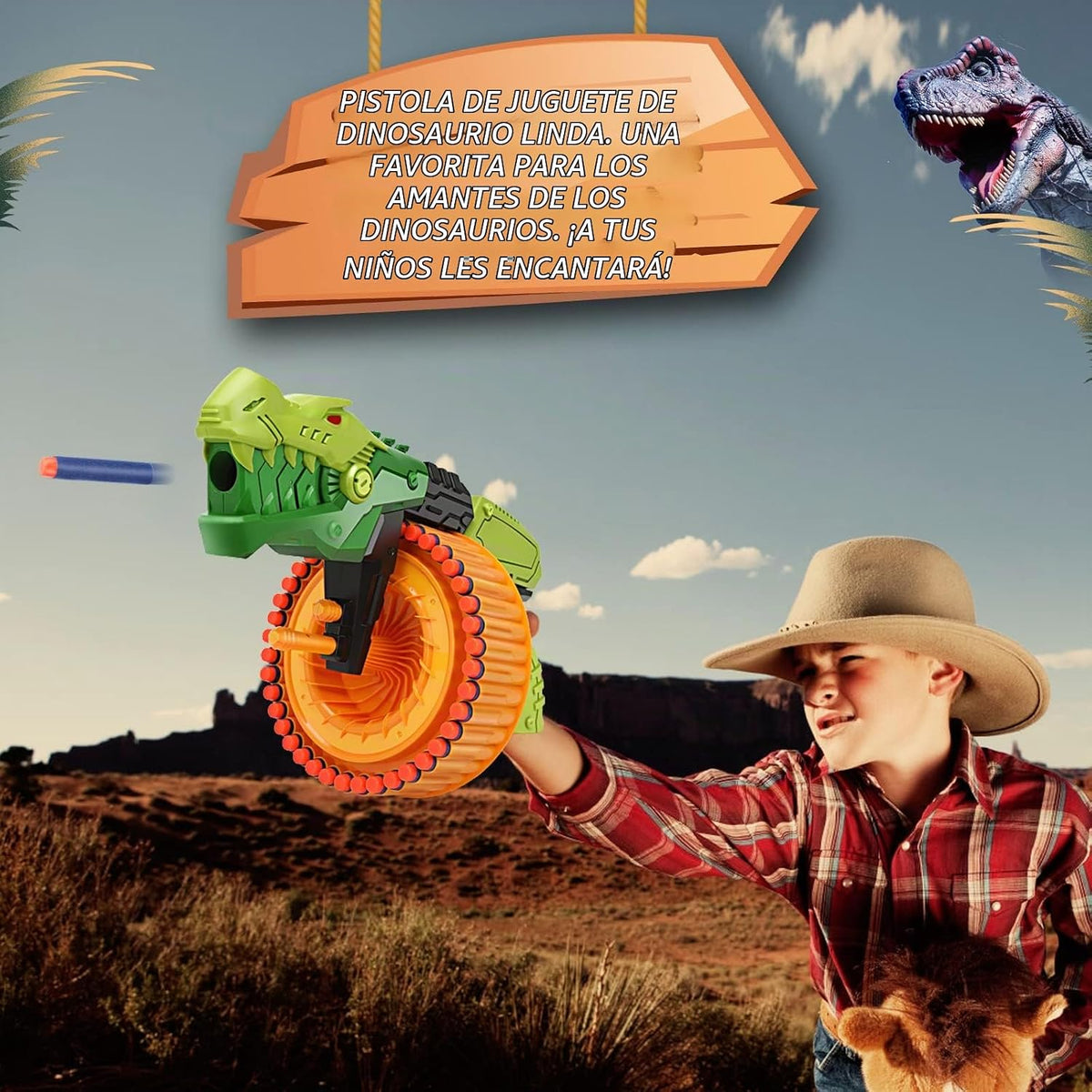 Pistola de juguete con 120 balas de espuma, tambor giratorio de 40 dardos, juego de disparos de pistola de dardos de espuma para actividades en interiores y exteriores, juguetes de dinosaurio, regalos de cumpleaños de Navidad para niños, adolescentes