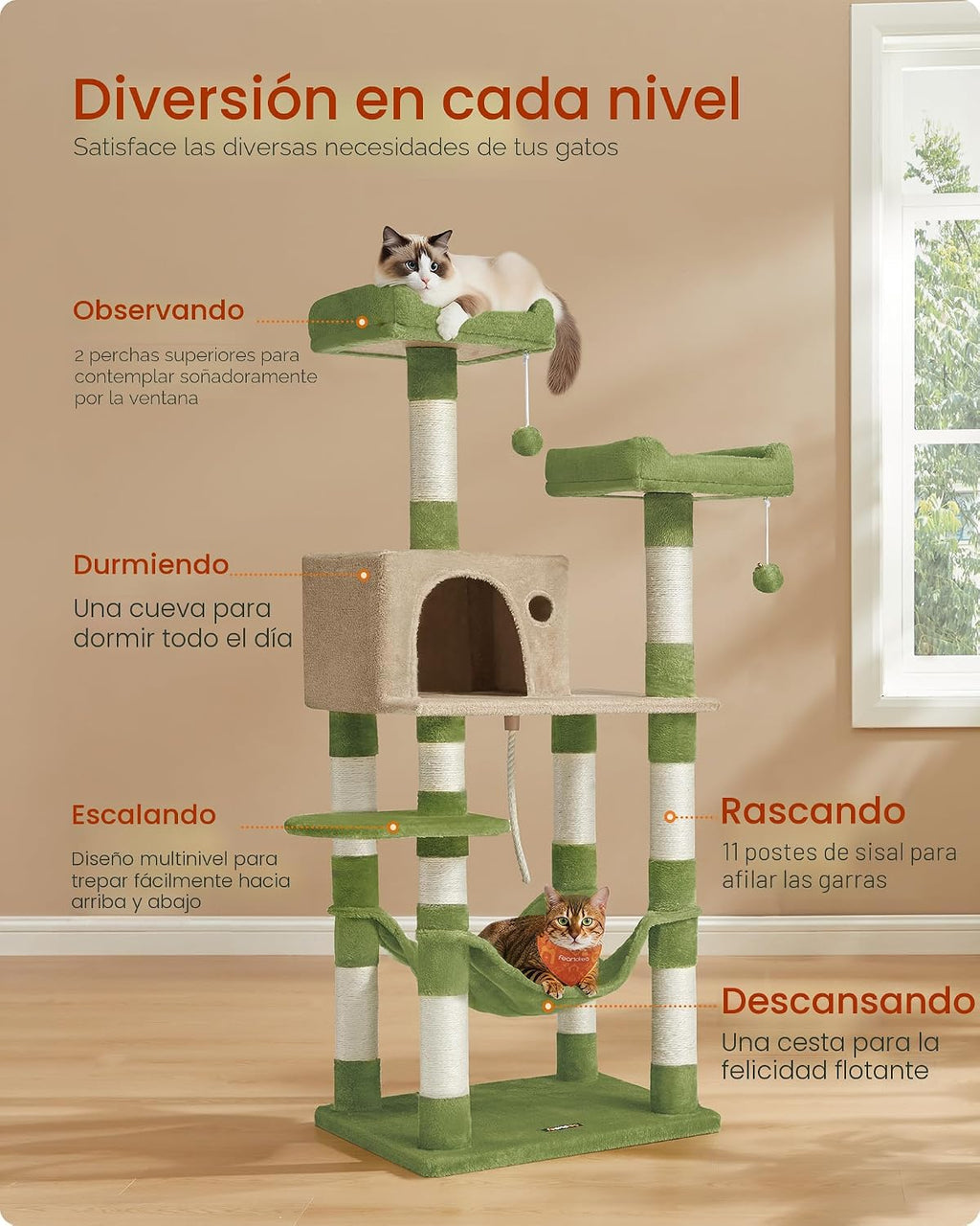 Feandrea - Árbol para gatos, torre para gatos de 55.8 pulgadas de alto