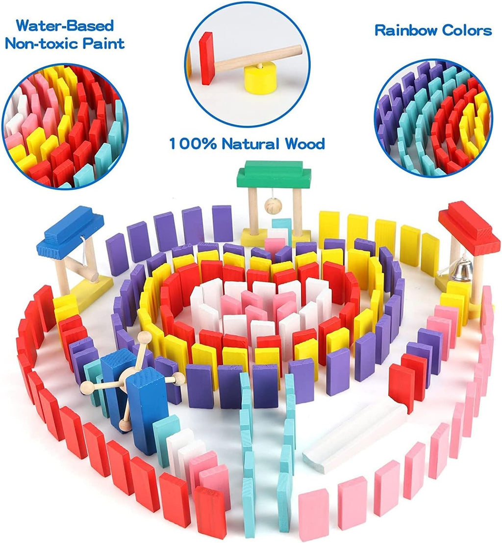 Juego de 1000 piezas de dominó para niños con 11 bloques adicionales, bloques de construcción de madera, 10 colores, juegos de fichas de dominó, juguete educativo para niños, fiesta de cumpleaños con bolsa de almacenamiento