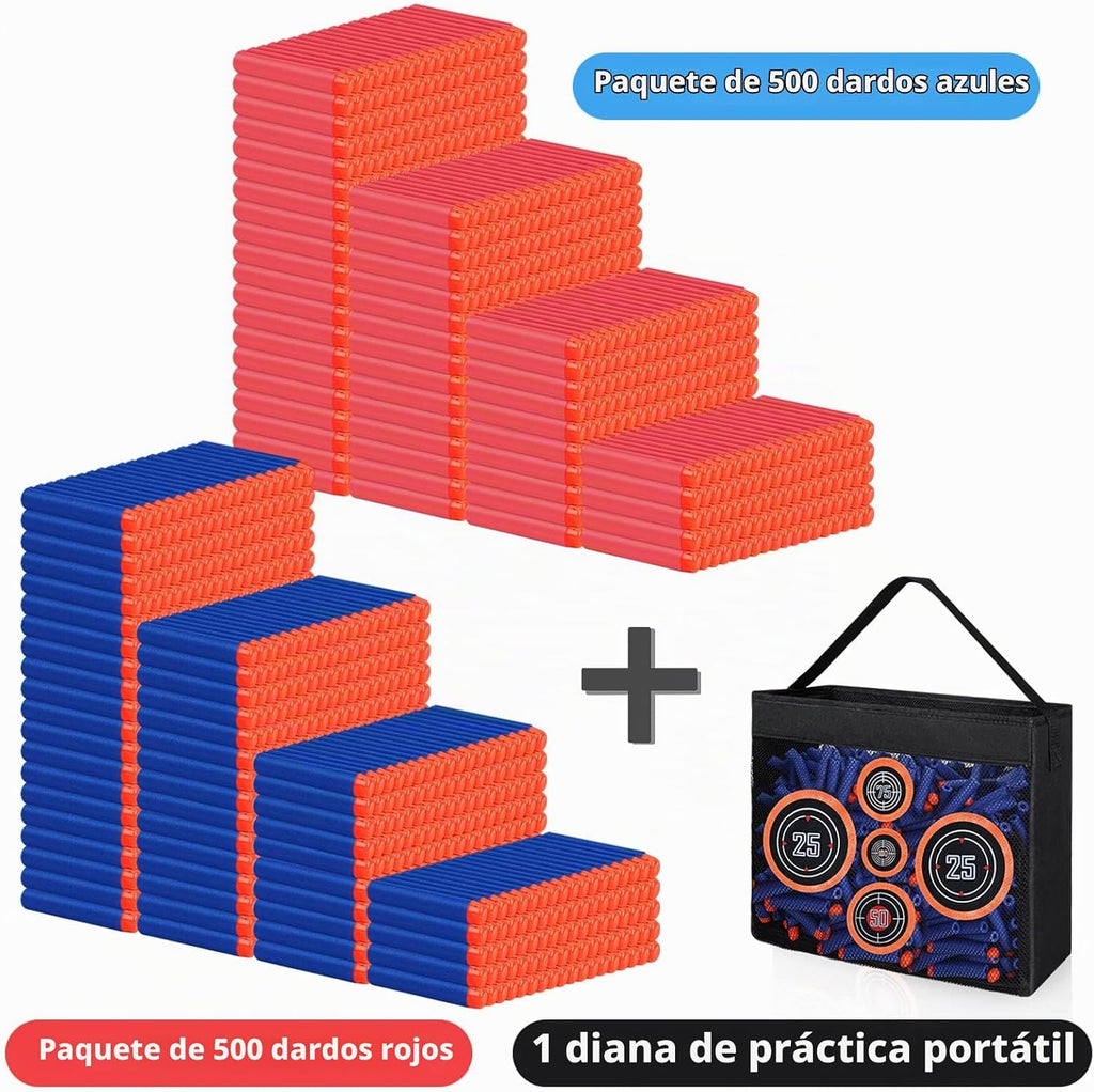 Dardos Balas de Repuesto Compatibles con Pistolas Nerf, 1000 Piezas de Dardos de Espuma Compatibles con Fiesta Nerf con Bolsa de Malla Portátil con Diana para Práctica de Tiro