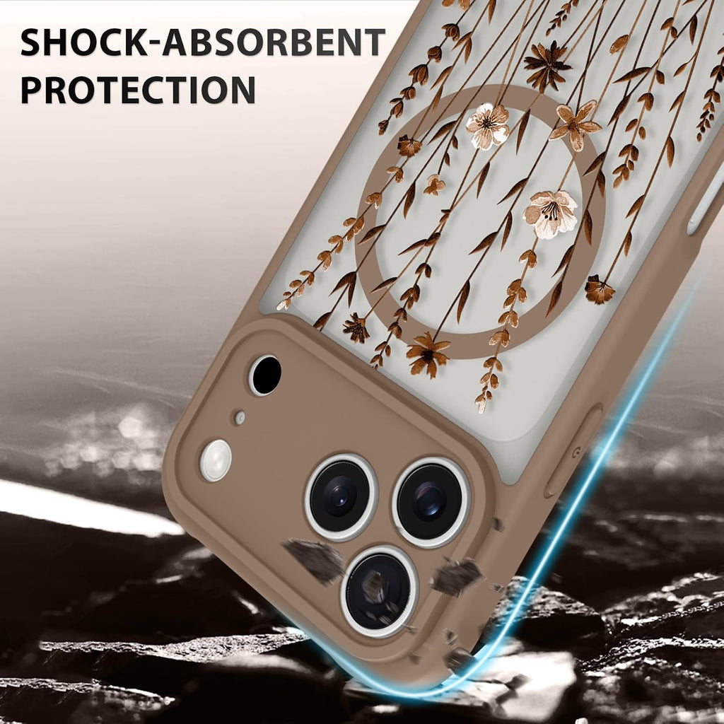 OOK Funda de teléfono marrón con flores florales para Pro de 6.3 pulgadas