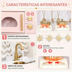 Cocina de juego de madera rosa con luz y sonido, fregadero de juguetes y dispensador de agua con agua real, juego de cocina grande para niñas con lavadora, regalos premium para niños de más de 3 años