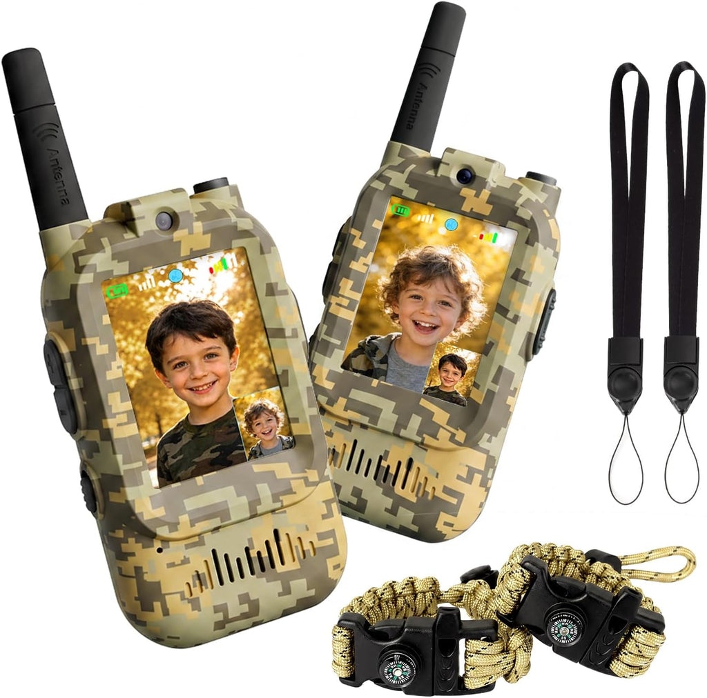Walkie Talkie para niños con video: paquete de 2 juguetes recargables para niños pequeños con cámara HD y cambiador de voz, juguetes de regalo de largo alcance para niños y niñas de 3 a 8 años para