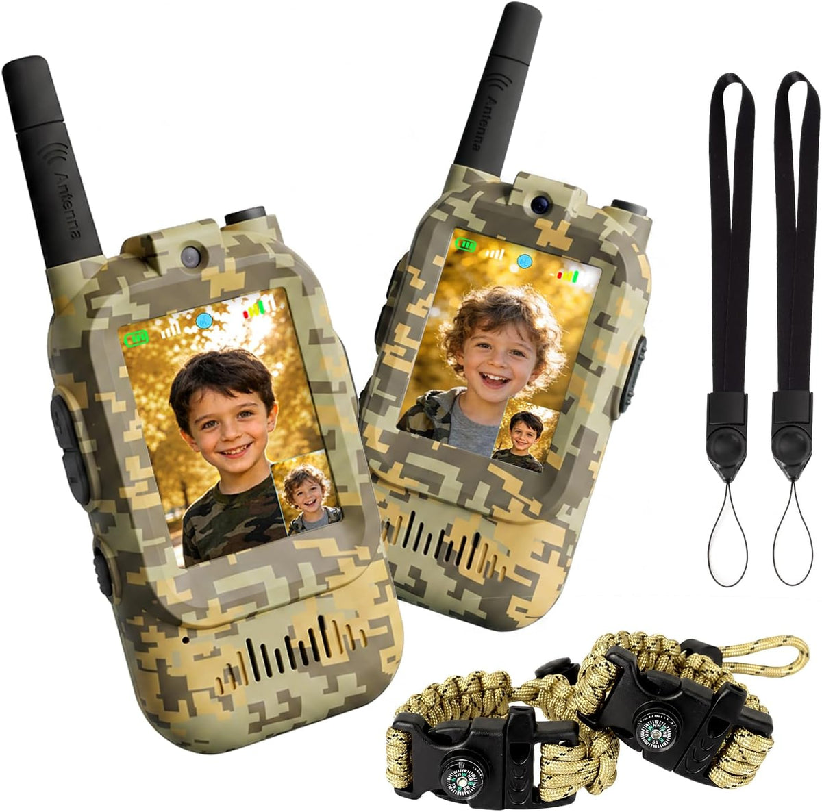 Walkie Talkie para niños con video: paquete de 2 juguetes recargables para niños pequeños con cámara HD y cambiador de voz, juguetes de regalo de largo alcance para niños y niñas de 3 a 8 años para