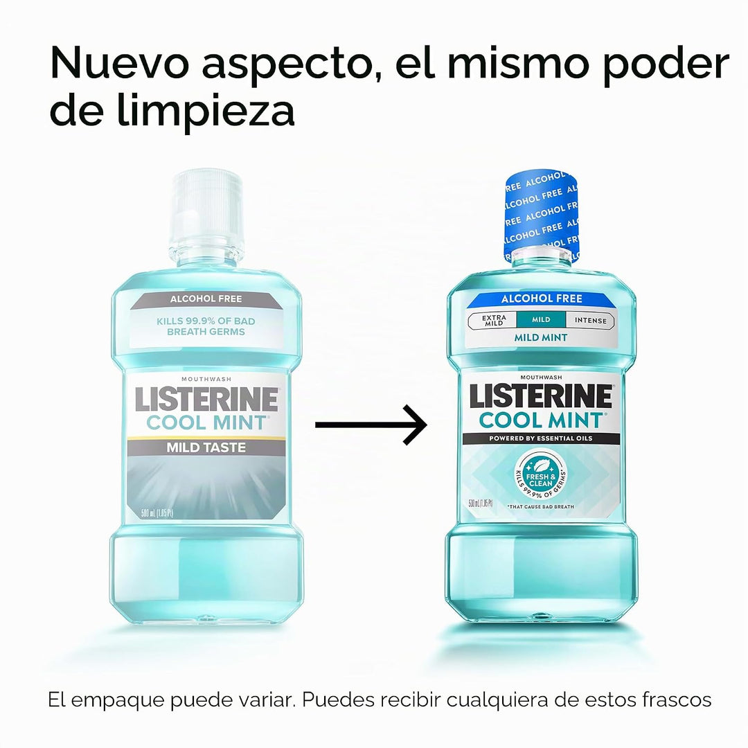 Listerine Enjuague bucal sin alcohol de menta fresca, eliminación d...