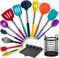 HOTEC Utensilios de cocina de silicona resistentes al calor de 446 °F, juego de utensilios de cocina, juego de espátula, sin BPA, utensilios de cocina, soporte para utensilios, apto para lavavajillas