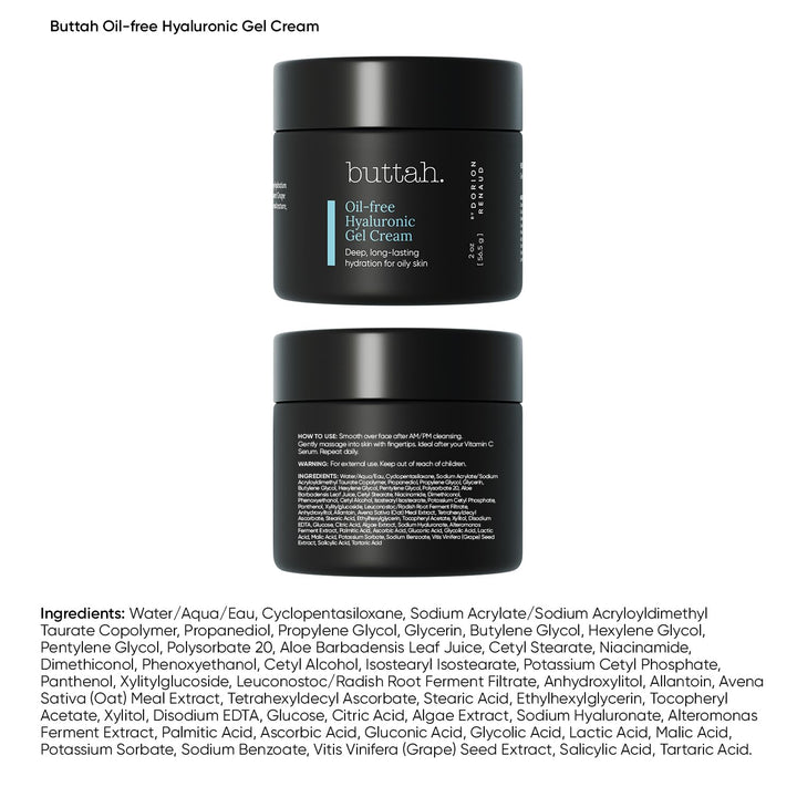 Buttah Skin - Crema de gel hialurónico sin aceite, 2 onzas, hidrata...