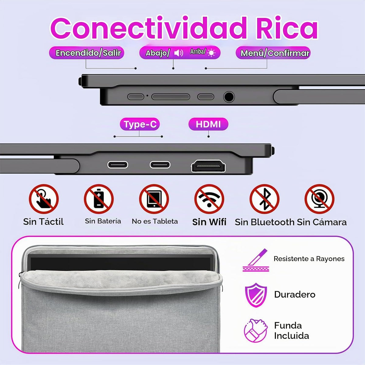 Upperizon Monitor portátil de 16 pulgadas 2K QHD 2560X1600 145% sRGB, 144Hz USB-C, 120Hz HDMI, monitor de viaje para laptop, MacBook, PC, Surface PS5 Xbox, pantalla externa con soporte y altavoz compatible con VESA