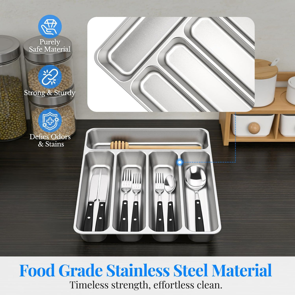 Organizador de cubiertos, acero inoxidable, apto para lavavajillas