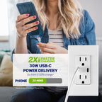 Leviton Decora - Toma de pared USB-C PD de 30 W, receptáculo TR de 15 A