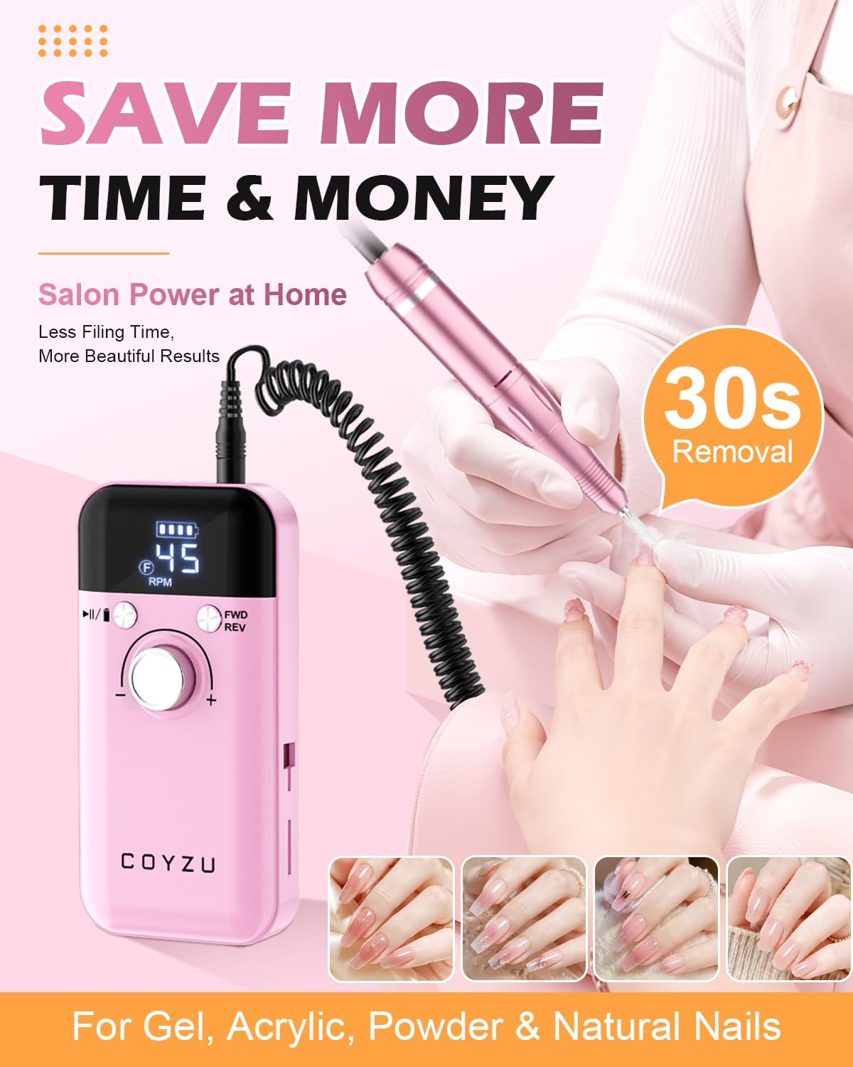 Taladro de uñas profesional 45000RPM, lima de uñas eléctrica