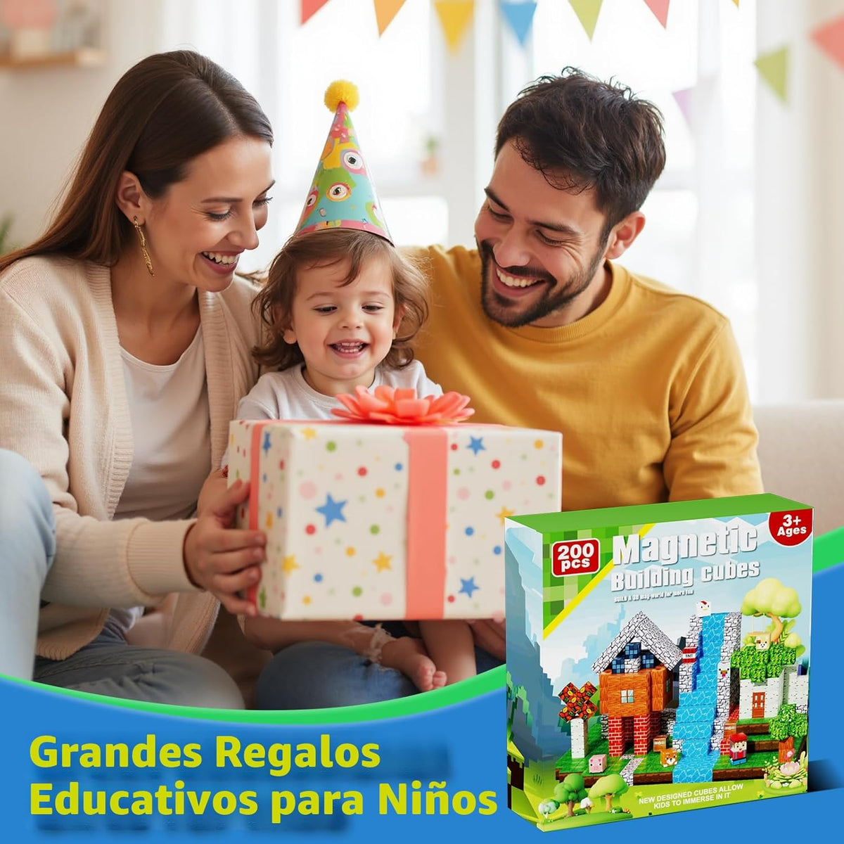 200 piezas de bloques magnéticos, juguetes magnéticos de cubo de co...
