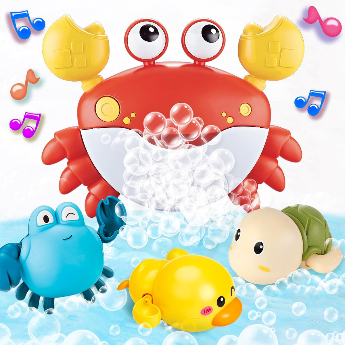 Juguetes de baño para bebés y niños pequeños, fabricante de burbujas de baño de cangrejo con 12 canciones, paquete de 3 juguetes de cuerda para piscina para niños, juguetes de bañera como regalo de