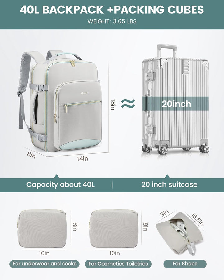 LOVEVOOK Mochila de viaje para mujeres y hombres, 40L, aprobada por...