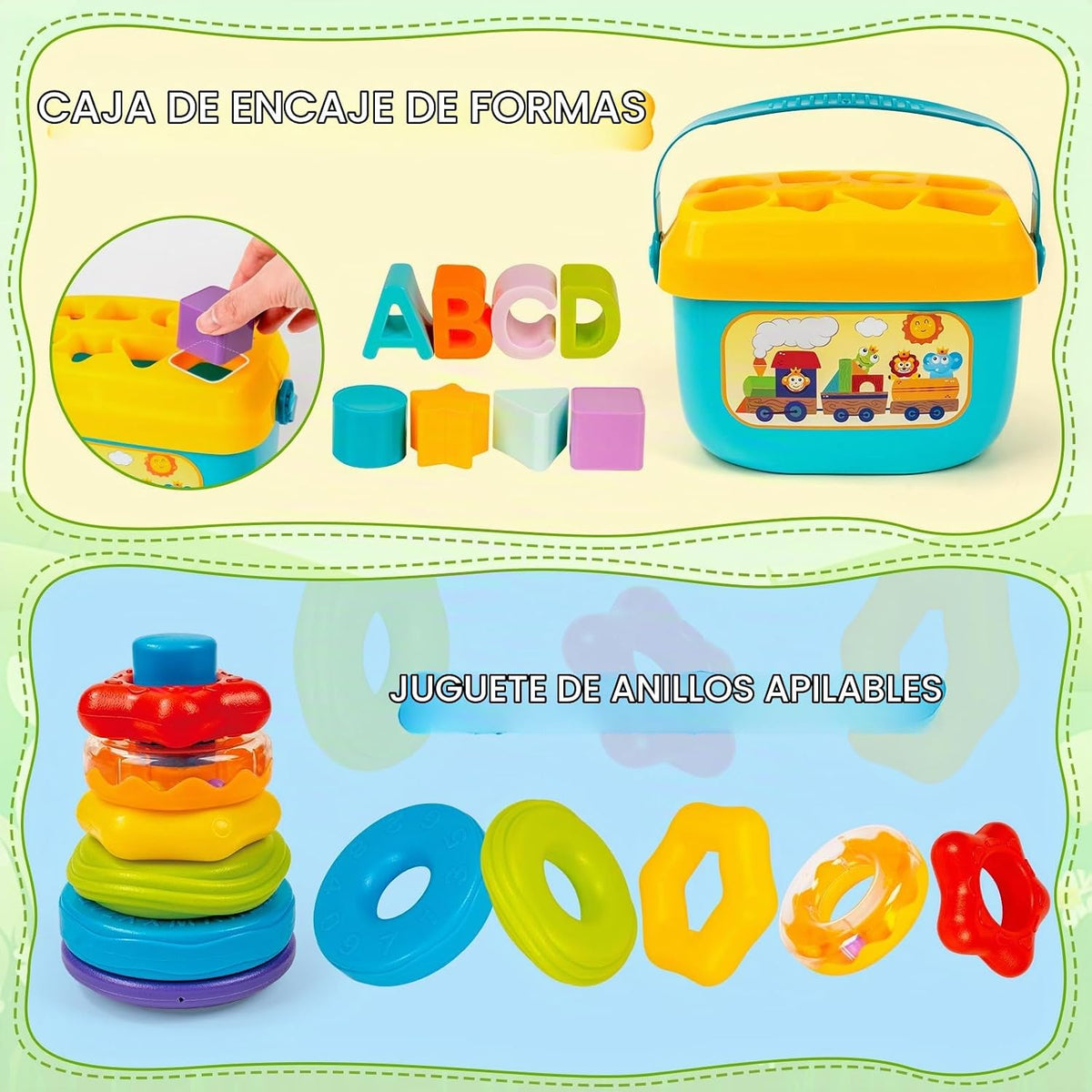 Montessori - Juguete para bebés de 6 a 12 meses, bloques apilables, clasificador de formas de juguete