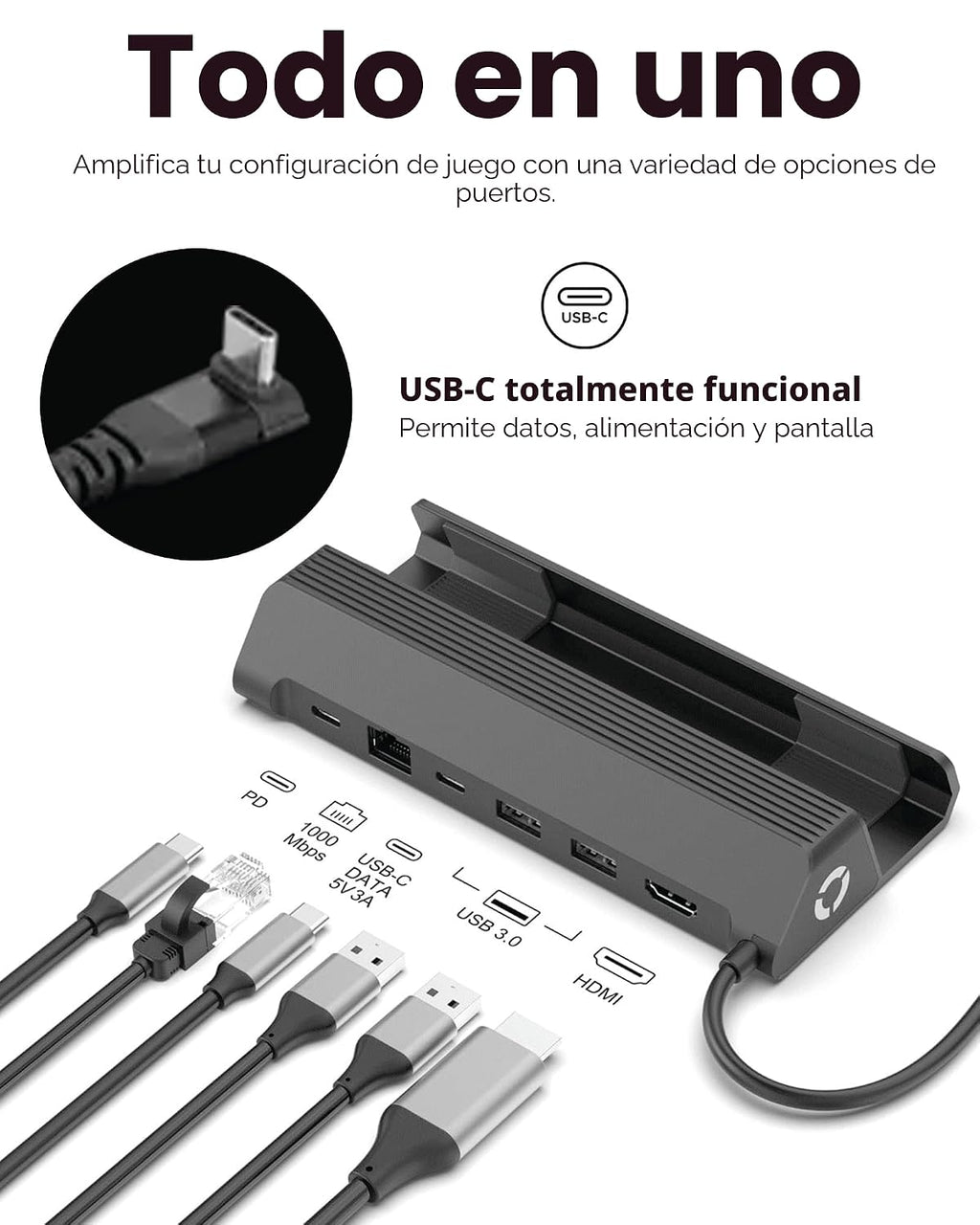 Legion Go USB-C Hub Dock para Legion Go – 6-en-1 Dock, puerto Expansion, carga, Video, Ethernet Support