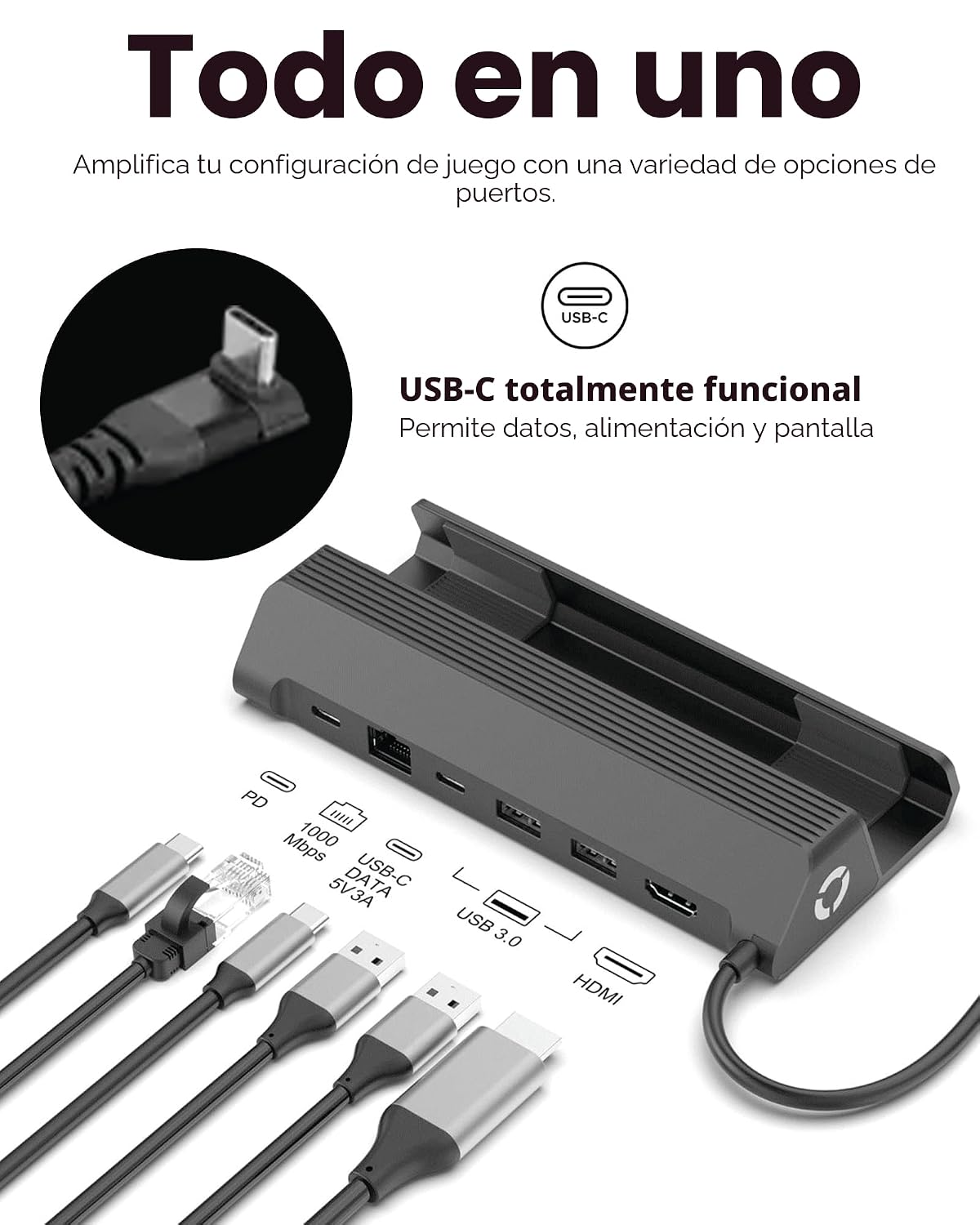 Legion Go USB-C Hub Dock para Legion Go – 6-en-1 Dock, puerto Expansion, carga, Video, Ethernet Support