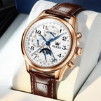OLEVS - Relojes automáticos para hombre, multicalendario, con fase lunar, 3ATM impermeable, reloj de lujo clásico para negocios, de pulsera