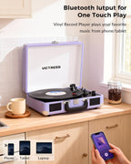 Tocadiscos de maleta, reproductor de vinilo Bluetooth de entrada y