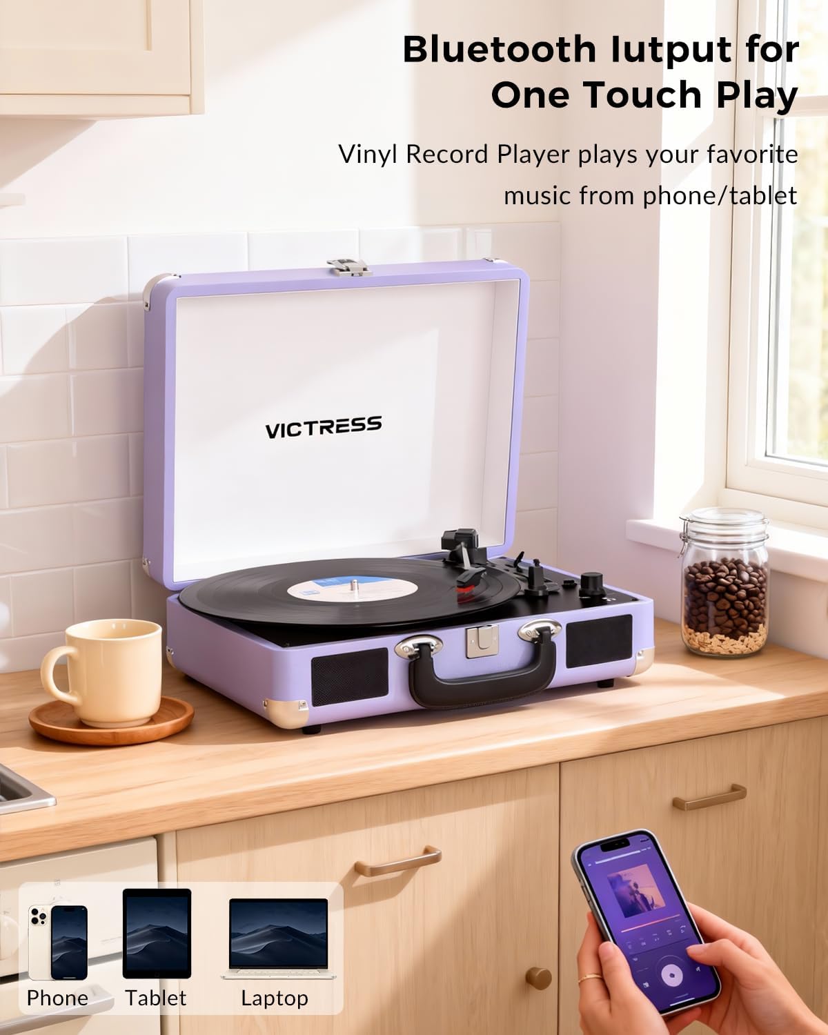 Tocadiscos de maleta, reproductor de vinilo Bluetooth de entrada y