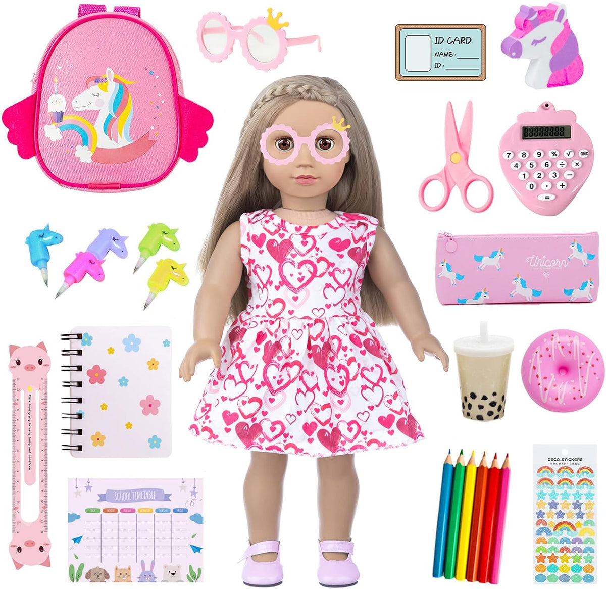 Ropa y Accesorios de Muñeca BDDOLL y Artículos Escolares Set, Paquete de 25