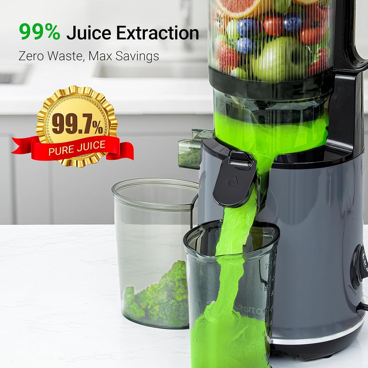Extractor en frío Aeitto, tolva de 5.3" de boca ancha, fácil de limpiar
