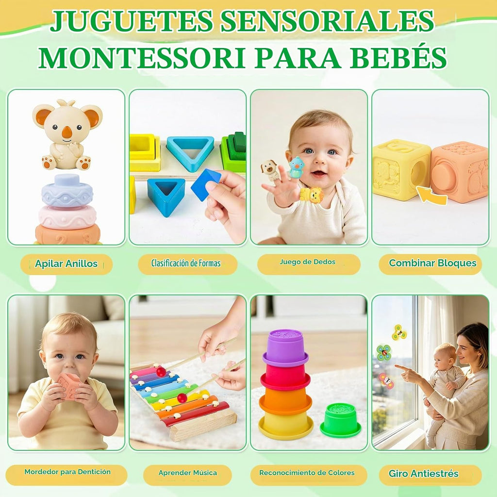 Juguetes musicales 8 en 1 para bebés de 6 a 12 meses, juguetes sensoriales Montessori para bebés de 0-6-12-18 meses, clasificación de dentición infantil
