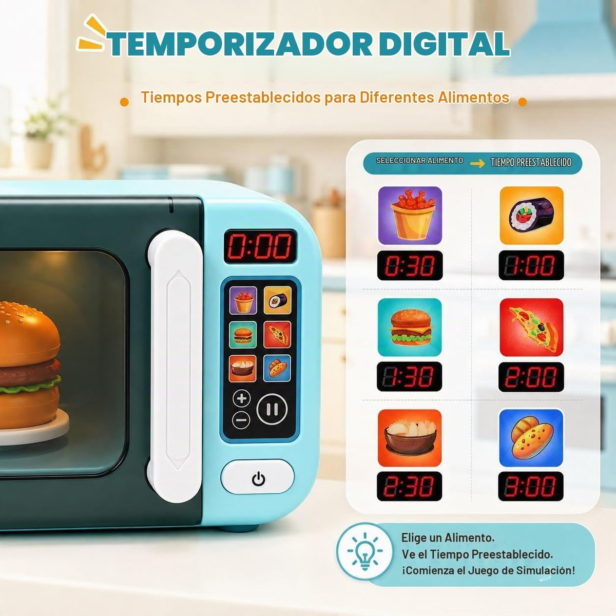 CUTE STONE Juego de electrodomésticos de cocina, microondas de juguete