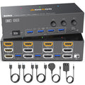 Conmutador KVM HDMI DP 3 monitores 3 computadoras, 8K @60Hz/4K @144Hz Conmutadores KVM de triple monitor para 3 PC compartiendo 3 monitores, teclado y ratón, con cables USB, controlador y adaptador de