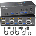 Conmutador KVM HDMI DP 3 monitores 3 computadoras, 8K @60Hz/4K @144Hz Conmutadores KVM de triple monitor para 3 PC compartiendo 3 monitores, teclado y ratón, con cables USB, controlador y adaptador de
