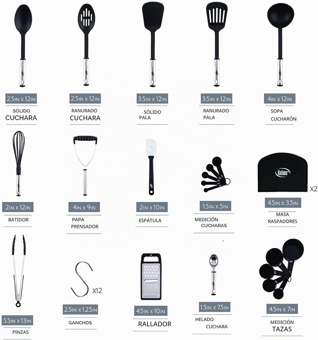 Juego de Utensilios de Cocina de 35 Piezas Juego de Utensilios de Cocina, Antiadherentes y Resistentes al Calor de Nylon Acero Inoxidable Silicona Juego de Espátulas - Gadgets de Cocina Elementos