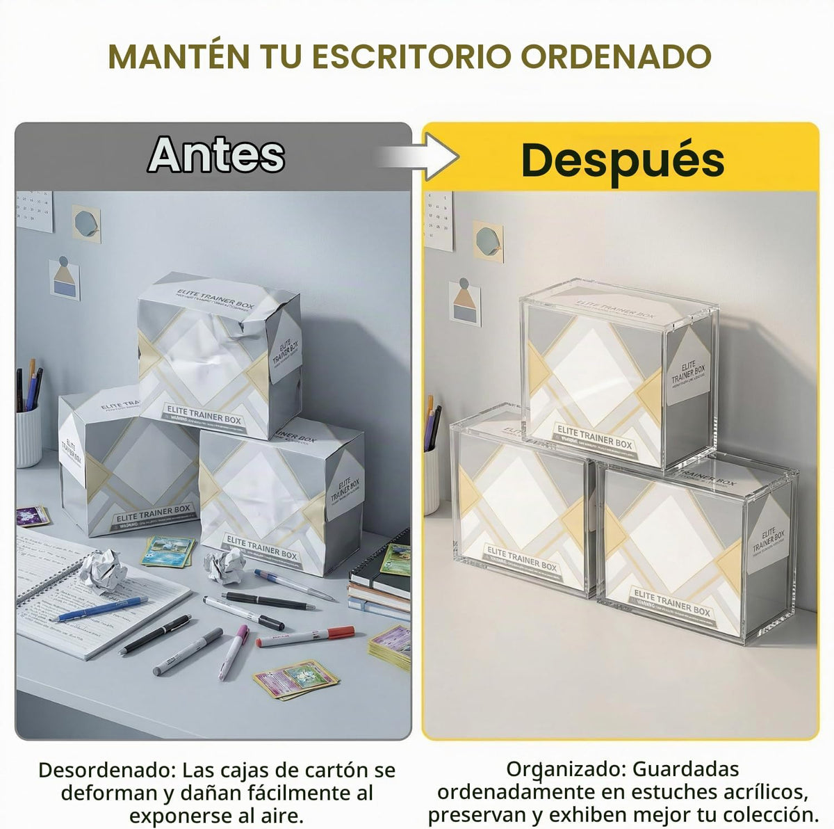 Paquete de 2 fundas protectoras de acrílico ETB, protector de caja Elite Trainer, impermeable, resistente a los arañazos, apilable con acrílico de 0.315 pulgadas de grosor, tapa magnética