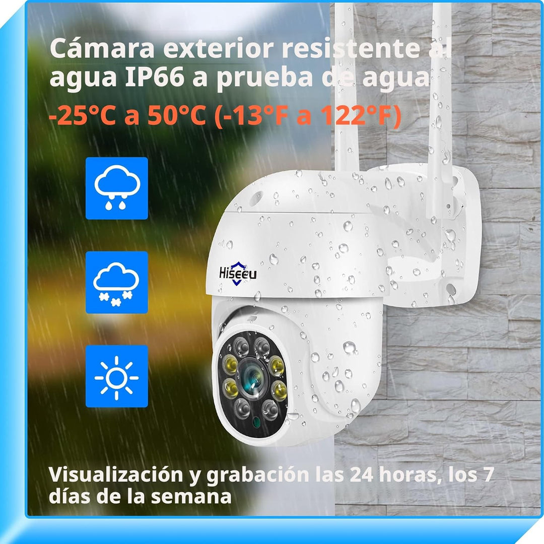 Hiseeu - Cámara de seguridad de 2K para exteriores, con WiFi, zoom...