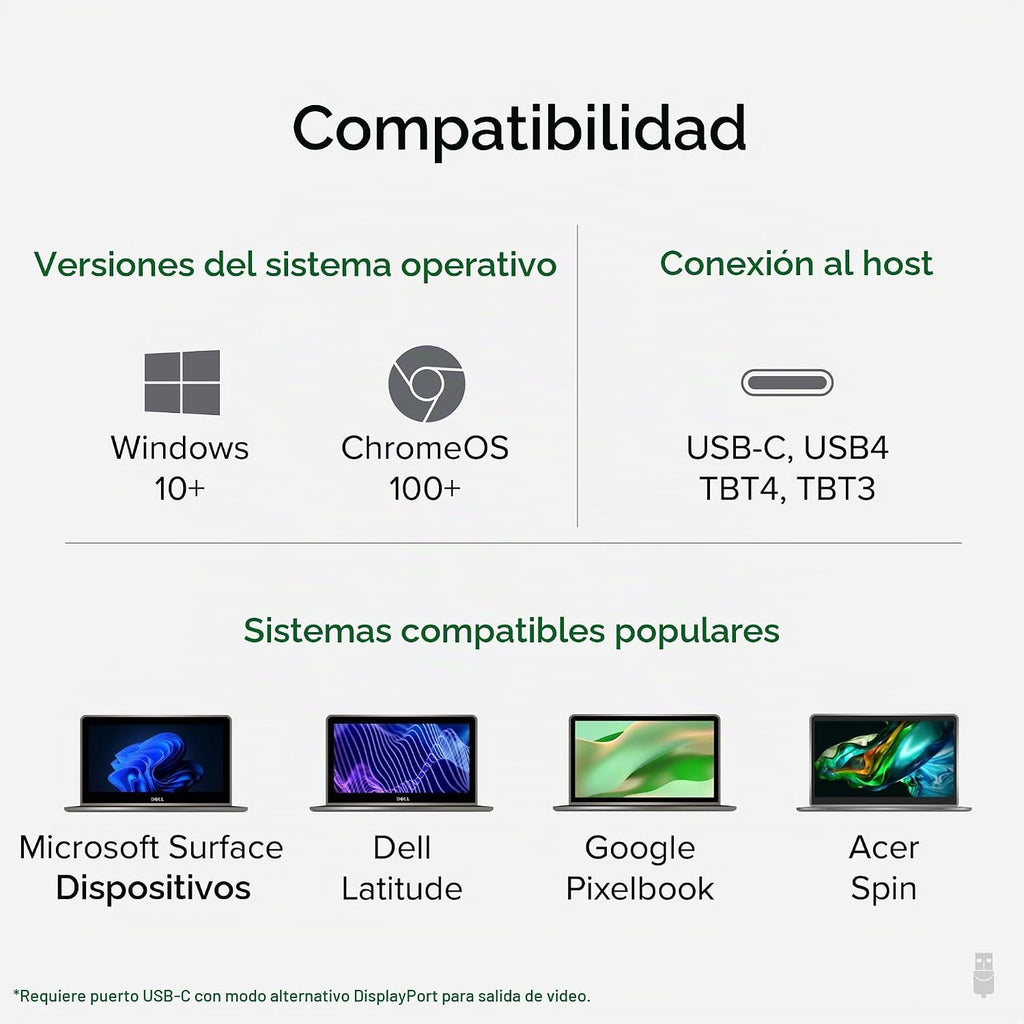 Estación de acoplamiento USB-C enchufable, HDMI dual 4K 60Hz para Windows y