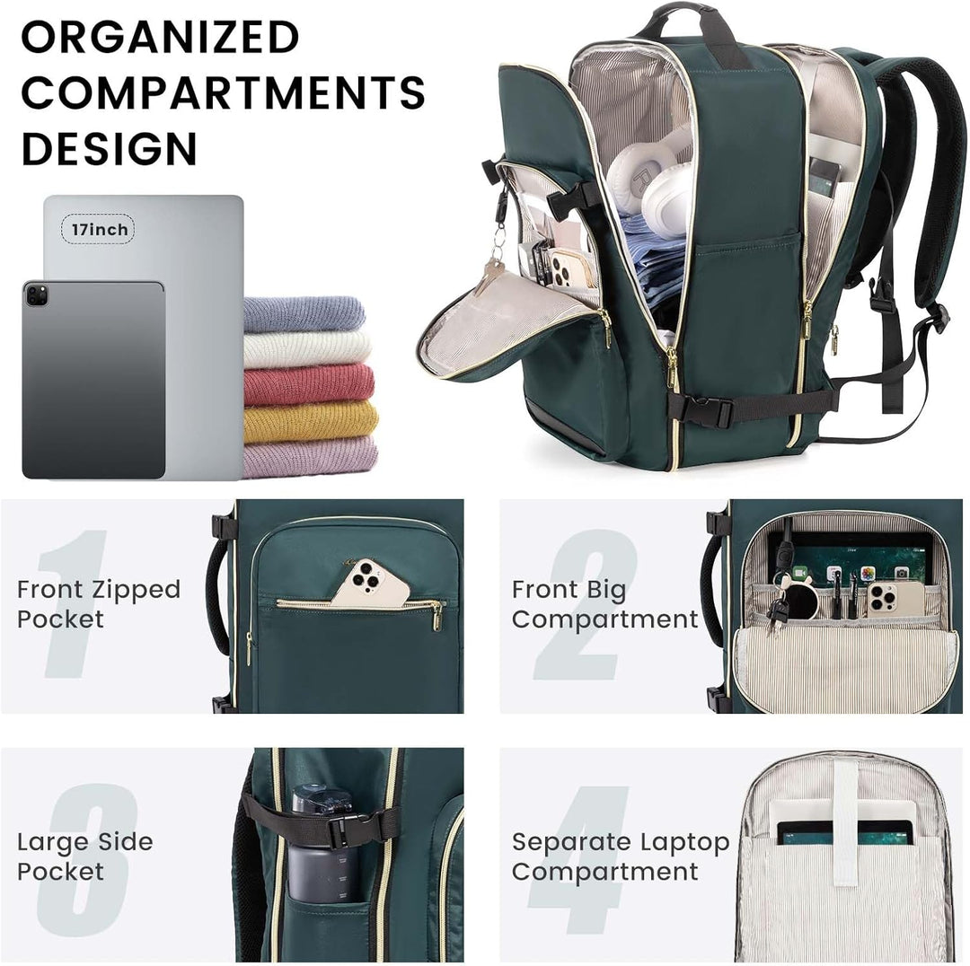 LOVEVOOK Mochila de viaje para llevar en cabina, Verde-negro, Mochi...
