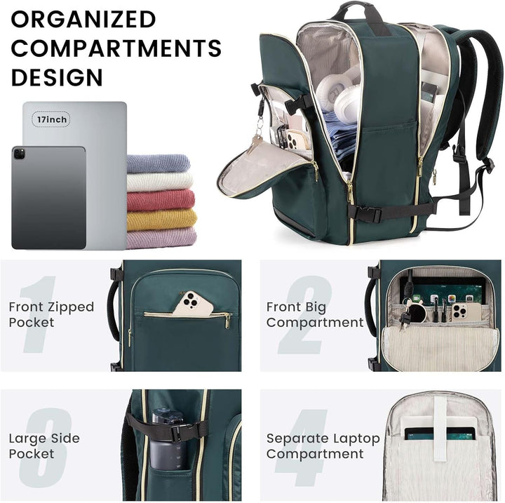 LOVEVOOK Mochila de viaje para llevar en cabina, Verde-negro, Mochi...