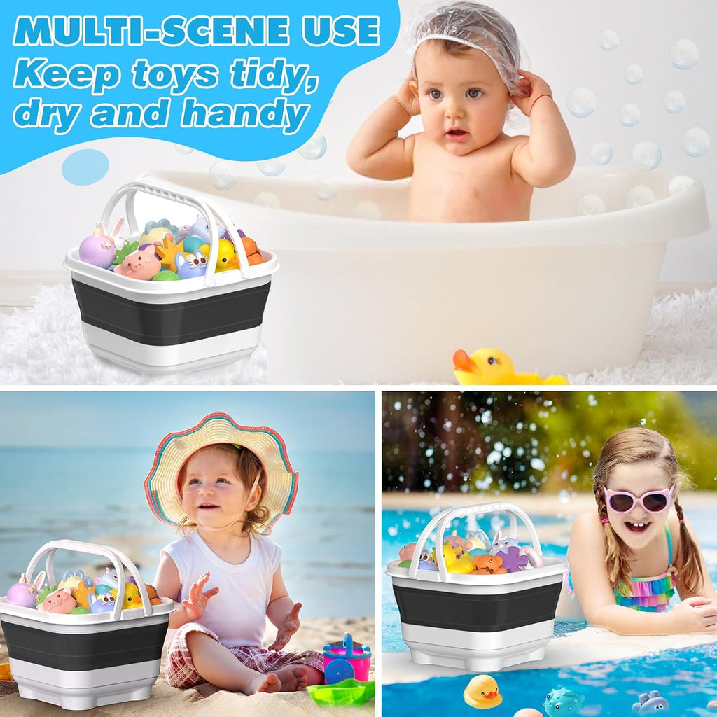 Anivia Organizador de almacenamiento de juguetes de baño plegable, soporte de juguetes de baño con base removible, almacenamiento/cesta de juguetes de bañera de secado rápido, soporte de juguetes de