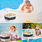 Anivia Organizador de almacenamiento de juguetes de baño plegable, soporte de juguetes de baño con base removible, almacenamiento/cesta de juguetes de bañera de secado rápido, soporte de juguetes de